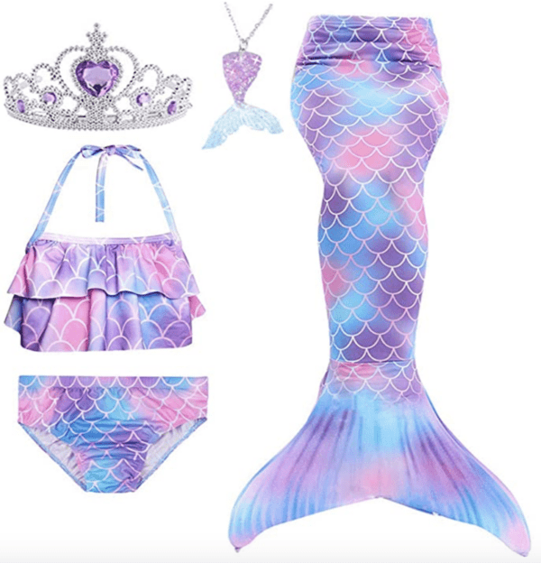 Juego de 5 piezas traje de baño para niñas con cola de sirena para natación, princesa, bikini y traje de baño. - Imagen 2