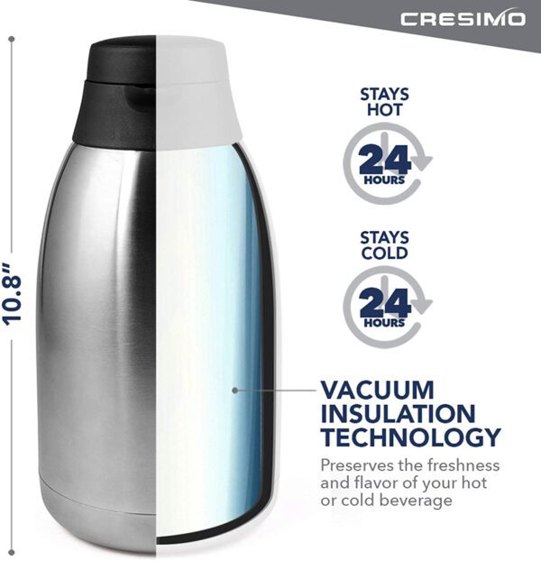 Thermo - Pichel - Recipiente térmico de acero inoxidable de 68 onzas, recipiente térmico en vacío de doble pared, 12 horas de retención del calor, 2 litros - Imagen 2