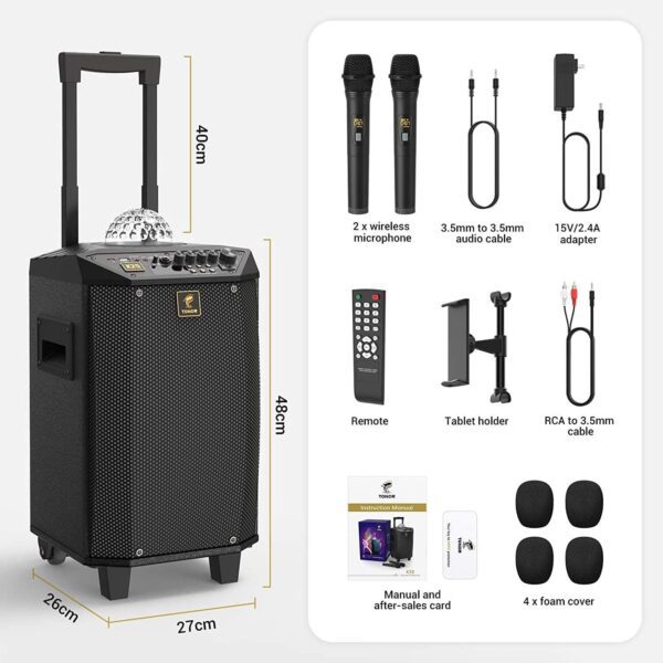Máquina de karaoke inalámbrica, TONOR Bluetooth PA sistema portátil altavoz de canto con micrófonos inalámbricos duales, bola de discoteca para el hogar karaoke, fiesta, clase y iglesia (K20) - Imagen 3
