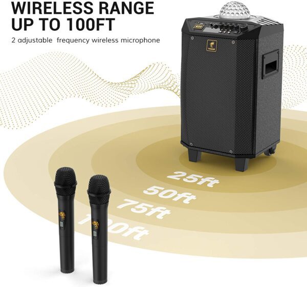 Máquina de karaoke inalámbrica, TONOR Bluetooth PA sistema portátil altavoz de canto con micrófonos inalámbricos duales, bola de discoteca para el hogar karaoke, fiesta, clase y iglesia (K20) - Imagen 4