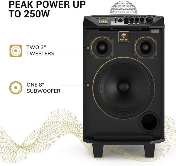 Máquina de karaoke inalámbrica, TONOR Bluetooth PA sistema portátil altavoz de canto con micrófonos inalámbricos duales, bola de discoteca para el hogar karaoke, fiesta, clase y iglesia (K20) - Imagen 6