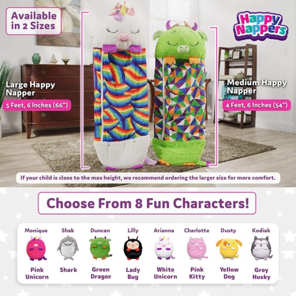 Happy Nappers Pillow & Sleepy Sack- Comfy, Cozy, Compact, Super Soft, Warm, All Season, Sleeping Bag with Pillow- Medium 54” x 20”, White Unicorn - Imagen 8