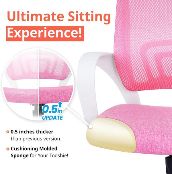 Silla de oficina de NEO Silla de escritorio de computadora para juegos – Cojín ergonómico de espalda media, soporte lumbar, con ruedas, cómodo asiento de carreras de malla azul, ajustable, giratorio, para el hogar, estilo ejecutivo - Imagen 7