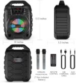 Máquina de karaoke con 2 micrófonos inalámbricos, sistema PA portátil Bluetooth altavoz PA con luces LED, grabación de audio, radio FM, control remoto, compatible con tarjeta TF/USB/AUX - Imagen 6