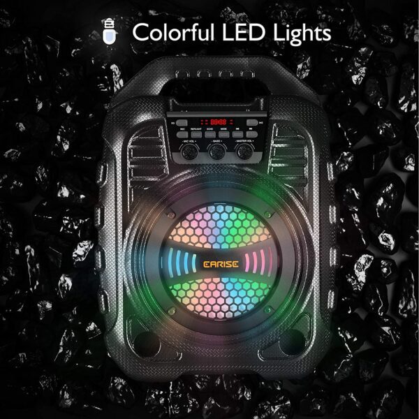 Máquina de karaoke con 2 micrófonos inalámbricos, sistema PA portátil Bluetooth altavoz PA con luces LED, grabación de audio, radio FM, control remoto, compatible con tarjeta TF/USB/AUX - Imagen 10