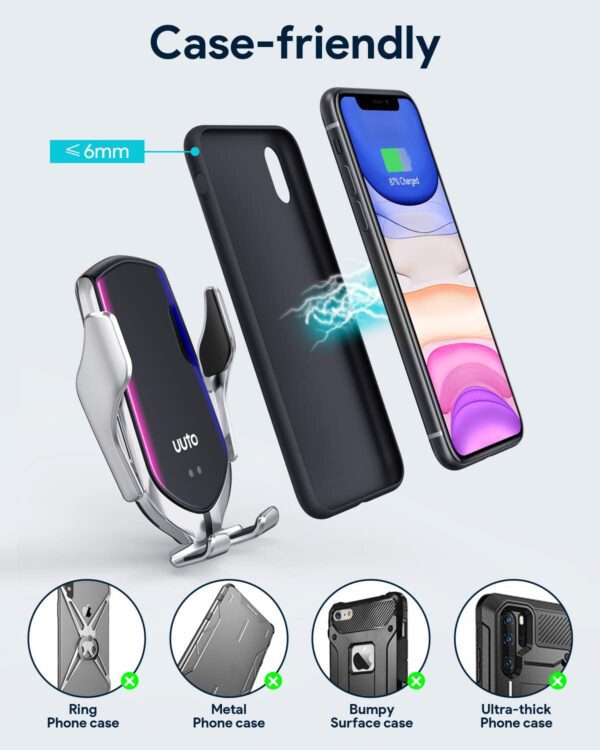 Cargador de coche inalámbrico, 10 W Qi de carga rápida con sujeción automática para el teléfono de ventilación de aire para iPhone 12 Series/11/11 Pro/11Pro Max/XS/XR/X/8/8P, Samsung S20/S10/S9/S8/Note10/Note9 - Imagen 8