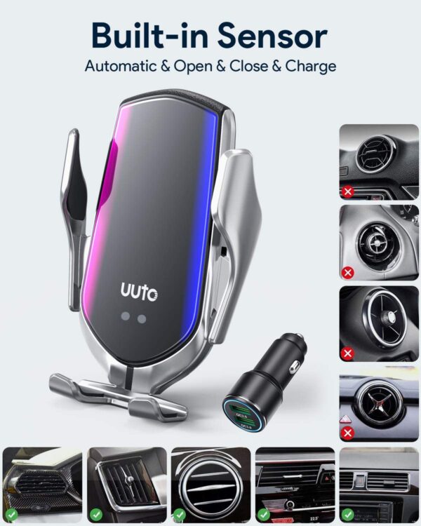 Cargador de coche inalámbrico, 10 W Qi de carga rápida con sujeción automática para el teléfono de ventilación de aire para iPhone 12 Series/11/11 Pro/11Pro Max/XS/XR/X/8/8P, Samsung S20/S10/S9/S8/Note10/Note9 - Imagen 5