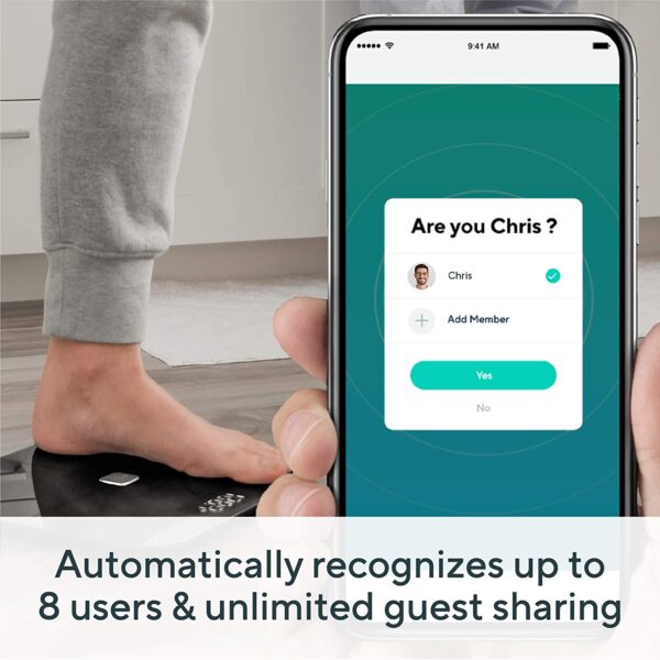Báscula Wyze, báscula de grasa corporal Bluetooth y composición del peso corporal BMI Smart Scale, pantalla digital, monitor de ritmo cardíaco, rastreador de porcentaje de grasa corporal inalámbrico, analizar con aplicación para smartphone, negro - Imagen 5