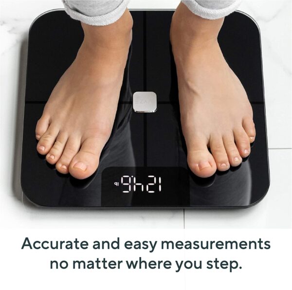 Báscula Wyze, báscula de grasa corporal Bluetooth y composición del peso corporal BMI Smart Scale, pantalla digital, monitor de ritmo cardíaco, rastreador de porcentaje de grasa corporal inalámbrico, analizar con aplicación para smartphone, negro - Imagen 8