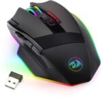 Mouse - Ratón para juegos de PC con retroiluminación Redragon M801 LED RGB MMO 9 botones programables con macro grabación, botón de disparo rápido para Windows Computer Gamer (inalámbrico, negro)