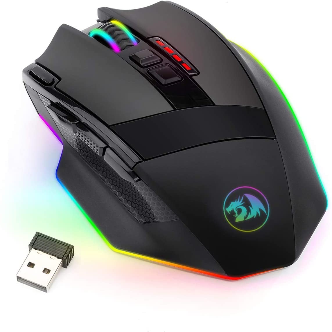 611jbF+FbbL._AC_SL1500_ Mouse - Ratón para juegos de PC con retroiluminación Redragon M801 LED RGB MMO 9 botones programables con macro grabación, botón de disparo rápido para Windows Computer Gamer (inalámbrico, negro) - Imagen 1