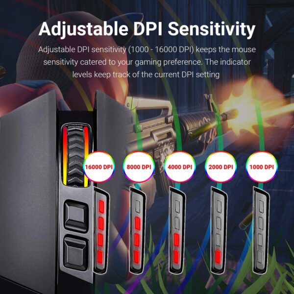 Mouse - Ratón para juegos de PC con retroiluminación Redragon M801 LED RGB MMO 9 botones programables con macro grabación, botón de disparo rápido para Windows Computer Gamer (inalámbrico, negro) - Imagen 2