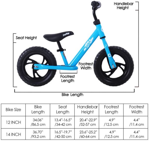 Bicicleta JOYSTAR de equilibrio ligera para niños de 12/14 pulgadas para niños de 2 3 4 5 6 años de edad, bicicletas de empuje para niños, bicicleta planeadora con reposapiés y almohadillas para manillar - Imagen 6