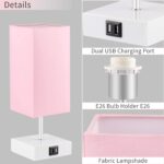 Lámpara de noche con puerto USB, 3 modos de control táctil regulable, lámpara de mesita de noche rosa, lámpara de mesa pequeña moderna para niñas, dormitorio, sala de estar, oficina, bombilla LED incluida (1 paquete) - Imagen 16