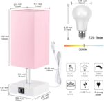 Lámpara de noche con puerto USB, 3 modos de control táctil regulable, lámpara de mesita de noche rosa, lámpara de mesa pequeña moderna para niñas, dormitorio, sala de estar, oficina, bombilla LED incluida (1 paquete) - Imagen 4