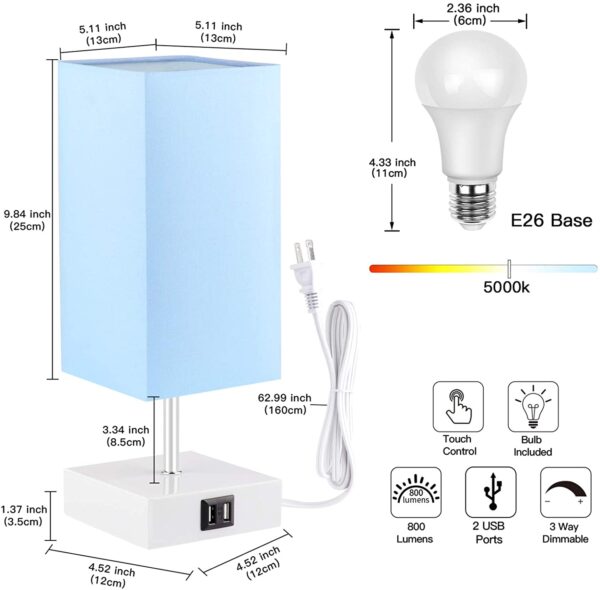 Lámpara de noche con puerto USB, 3 modos de control táctil regulable, lámpara de mesita de noche rosa, lámpara de mesa pequeña moderna para niñas, dormitorio, sala de estar, oficina, bombilla LED incluida (1 paquete) - Imagen 5