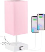 Lámpara de noche con puerto USB, 3 modos de control táctil regulable, lámpara de mesita de noche rosa, lámpara de mesa pequeña moderna para niñas, dormitorio, sala de estar, oficina, bombilla LED incluida (1 paquete)