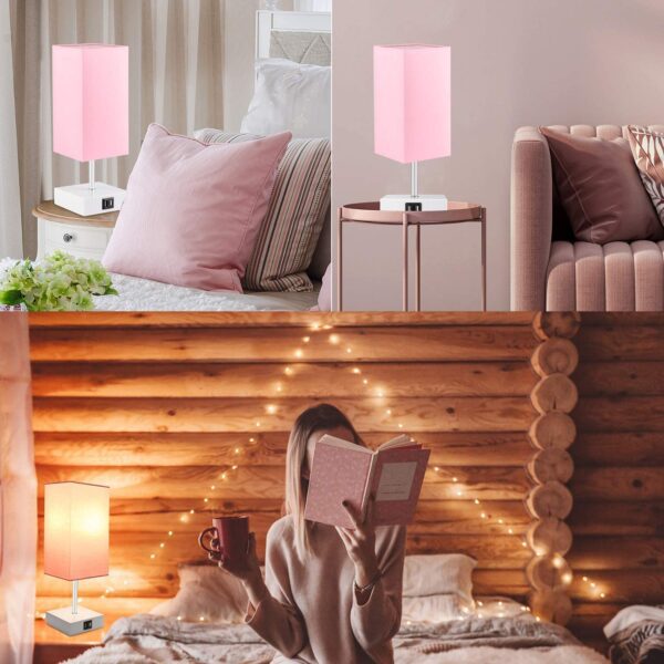 Lámpara de noche con puerto USB, 3 modos de control táctil regulable, lámpara de mesita de noche rosa, lámpara de mesa pequeña moderna para niñas, dormitorio, sala de estar, oficina, bombilla LED incluida (1 paquete) - Imagen 7
