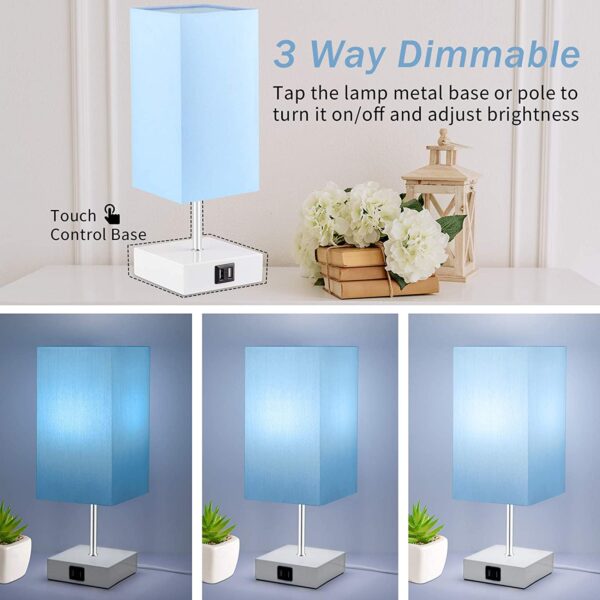Lámpara de noche con puerto USB, 3 modos de control táctil regulable, lámpara de mesita de noche rosa, lámpara de mesa pequeña moderna para niñas, dormitorio, sala de estar, oficina, bombilla LED incluida (1 paquete) - Imagen 8
