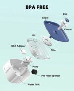 Fuente de agua para mascotas, 2,8 L, dispensador automático de agua para gatos, perros, con bomba inteligente, 2 filtros de repuesto para gatos, perros, múltiples mascotas - Imagen 6