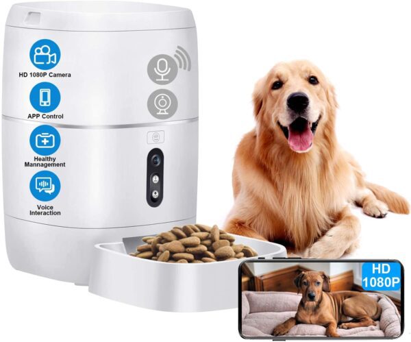 Dispensador - LeeKooLuu Q01 HD 1080P Camera WiFi Smart Feeder 6L Automatic Cat Feeder Automatic Dog Feeder Timer Programmable Voice and Video Recording Enabled App for iPhone and Android Compatible with Alexa - Imagen 2