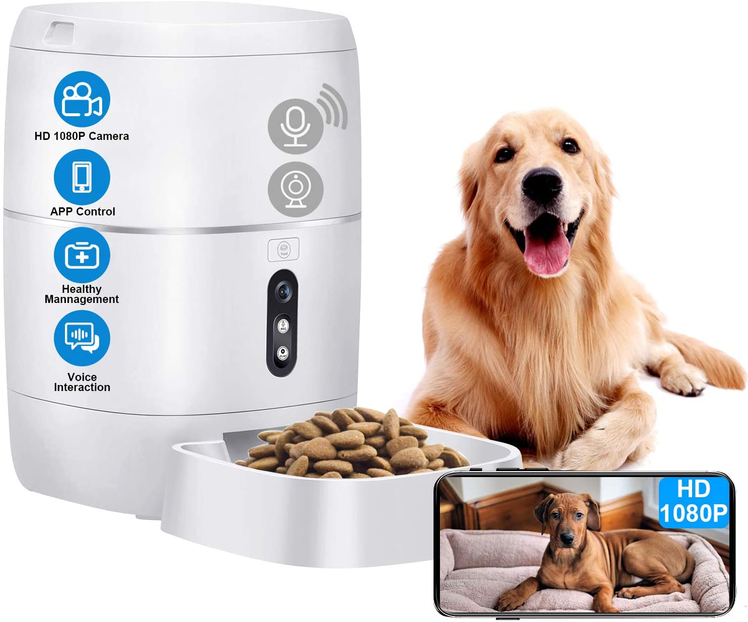 71RXniRtieL._AC_SL1500_ Dispensador - LeeKooLuu Q01 HD 1080P Camera WiFi Smart Feeder 6L Automatic Cat Feeder Automatic Dog Feeder Timer Programmable Voice and Video Recording Enabled App for iPhone and Android Compatible with Alexa - Imagen 1