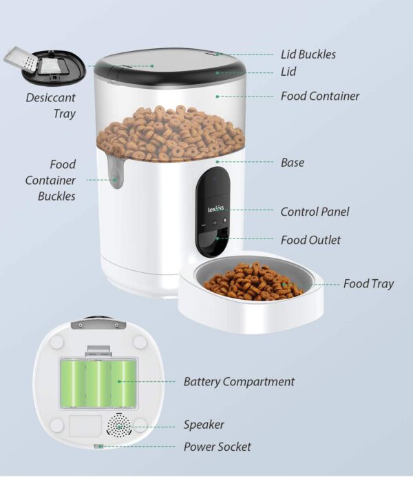 Dispensador - Alimentador automático para gatos, dispensador de comida para perros WiFi con grabadora de voz Control de porciones programable hasta 8 comidas por. - Imagen 3