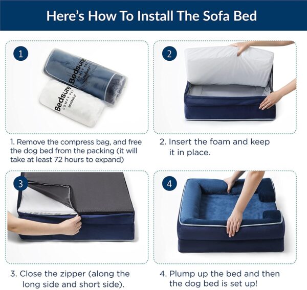 Cama ortopédica para perros medianos – Cama de perro impermeable mediana, sofá de espuma con funda extraíble lavable, forro impermeable y sofá inferior antideslizante, cama para mascotas, azul marino - Imagen 6