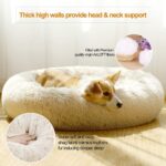 Cama para perros medianos con piel vegana y cómoda para perros medianos, muy suave, lavable, para mascotas, gatos, cama redonda, mullida, 26.0 in, color beige - Imagen 2