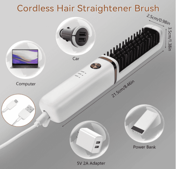 Cepillo alisador de pelo con 3 ajustes de temperatura, apagado automático, cable giratorio 360, plancha de alisado portátil o rizador para el hogar, viajes y salón - Imagen 4