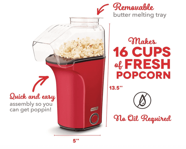 Máquina DASH de hacer palomitas de maíz con taza de medición para porción con granos de maíz + mantequilla derretida, 16 unidades, color blanco - Imagen 8