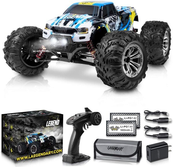 Carro Control RC, grande, escala 1:10, más de 50 km por hora de velocidad, 4x4 todoterreno, camiones monstruo eléctricos, camiones impermeables, 2 baterías y 1 conector para más de 40 minutos de juego, para niños y adultos - Imagen 1