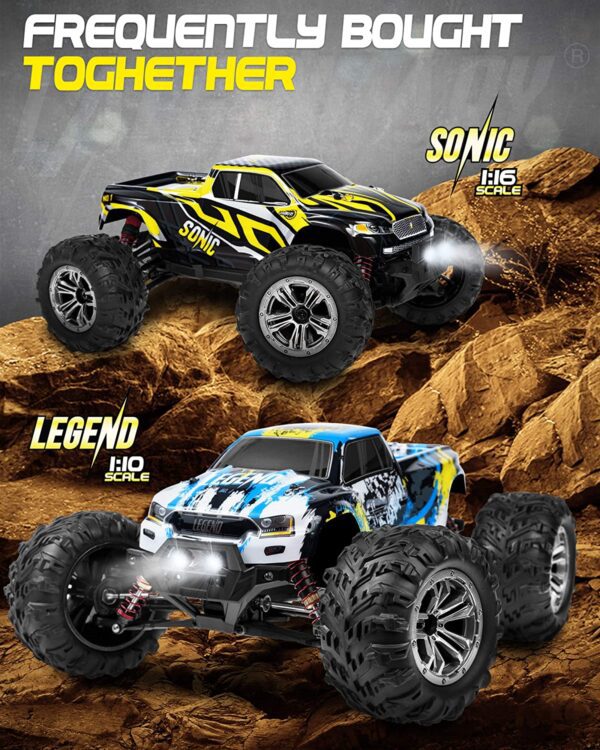 Carro Control RC, grande, escala 1:10, más de 50 km por hora de velocidad, 4x4 todoterreno, camiones monstruo eléctricos, camiones impermeables, 2 baterías y 1 conector para más de 40 minutos de juego, para niños y adultos - Imagen 2