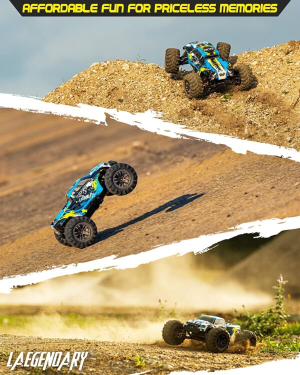 Carro Control RC, grande, escala 1:10, más de 50 km por hora de velocidad, 4x4 todoterreno, camiones monstruo eléctricos, camiones impermeables, 2 baterías y 1 conector para más de 40 minutos de juego, para niños y adultos - Imagen 8