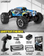 Carro Control RC, grande, escala 1:10, más de 50 km por hora de velocidad, 4x4 todoterreno, camiones monstruo eléctricos, camiones impermeables, 2 baterías y 1 conector para más de 40 minutos de juego, para niños y adultos - Imagen 5