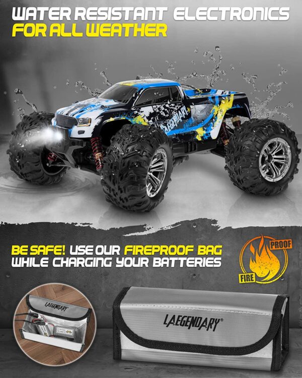 Carro Control RC, grande, escala 1:10, más de 50 km por hora de velocidad, 4x4 todoterreno, camiones monstruo eléctricos, camiones impermeables, 2 baterías y 1 conector para más de 40 minutos de juego, para niños y adultos - Imagen 7