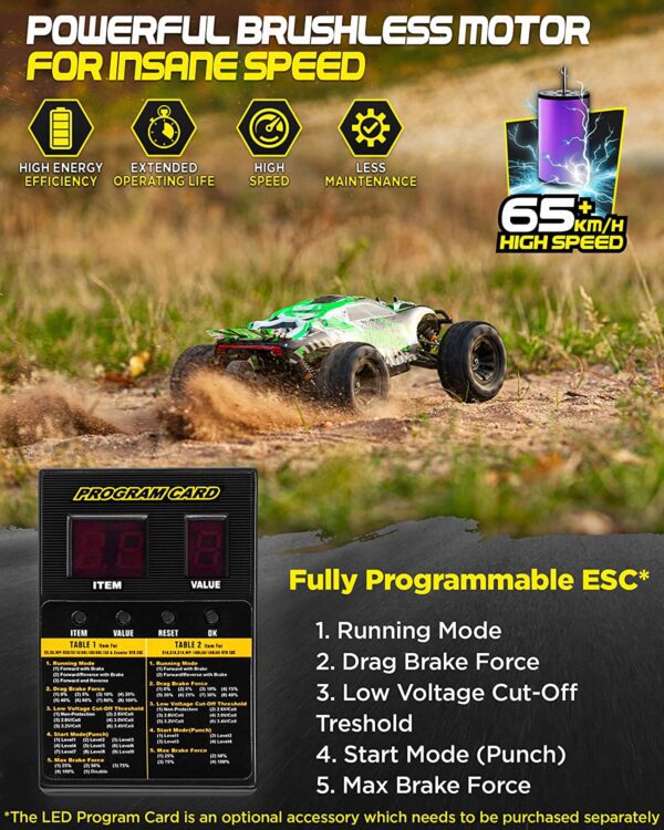 Carro Control RC 1:10 Scale Brushless RC Cars 65+ km/h Speed - Boys Remote Control Car 4x4 Off Road Monster Truck Electric - All Terrain Waterproof Toys for Kids and Adults -2 Body Shells + Connector for 30+ Mins Play - Imagen 6
