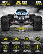 Carro Control RC, grande, escala 1:10, más de 50 km por hora de velocidad, 4x4 todoterreno, camiones monstruo eléctricos, camiones impermeables, 2 baterías y 1 conector para más de 40 minutos de juego, para niños y adultos - Imagen 4