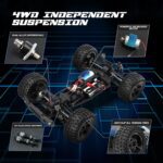 Carro Control RC - Holyton Coches a control remoto a escala 1:10 a control remoto de 48+ KM/H de alta velocidad 40+ min Play, 4WD todo terreno, monstruo camión todoterreno para adultos y niños, vehículo de camión a control remoto, 2 baterías de juguete de regalo para niños - Imagen 3