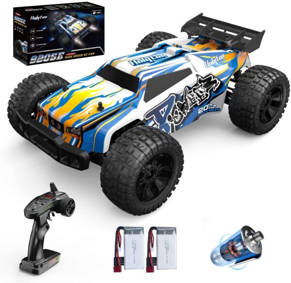 Carro Control RC - Holyton Coches a control remoto a escala 1:10 a control remoto de 48+ KM/H de alta velocidad 40+ min Play, 4WD todo terreno, monstruo camión todoterreno para adultos y niños, vehículo de camión a control remoto, 2 baterías de juguete de regalo para niños - Imagen 9