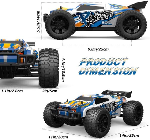Carro Control RC - Holyton Coches a control remoto a escala 1:10 a control remoto de 48+ KM/H de alta velocidad 40+ min Play, 4WD todo terreno, monstruo camión todoterreno para adultos y niños, vehículo de camión a control remoto, 2 baterías de juguete de regalo para niños - Imagen 5