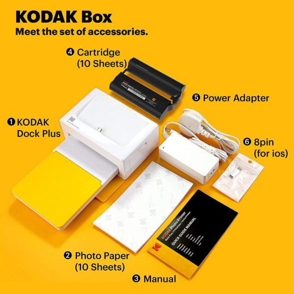 Impresora fotográfica instantánea portátil - Kodak Dock Plus -  de 3.9 x 5.9 in (edición 2021), compatible con dispositivos iOS, Android y Bluetooth a todo color, proceso de foto, 4 pases y laminación, calidad premium, conveniente - Imagen 6