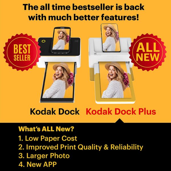 Impresora fotográfica instantánea portátil - Kodak Dock Plus -  de 3.9 x 5.9 in (edición 2021), compatible con dispositivos iOS, Android y Bluetooth a todo color, proceso de foto, 4 pases y laminación, calidad premium, conveniente - Imagen 9