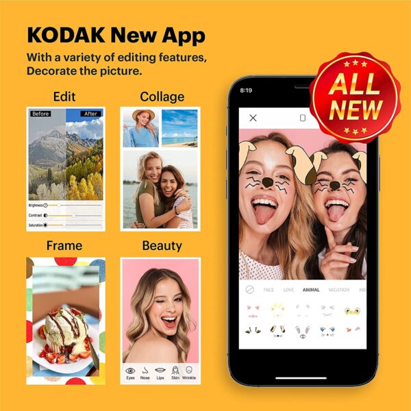 Impresora fotográfica instantánea portátil - Kodak Dock Plus -  de 3.9 x 5.9 in (edición 2021), compatible con dispositivos iOS, Android y Bluetooth a todo color, proceso de foto, 4 pases y laminación, calidad premium, conveniente - Imagen 8