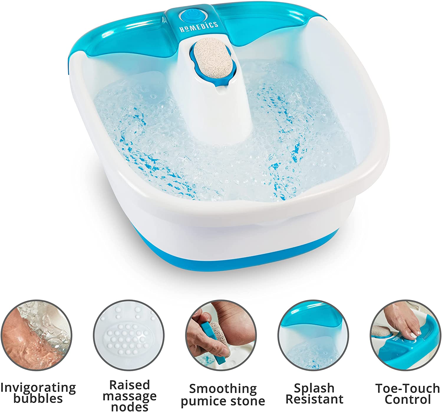 71Kg5xBCaYS._AC_SL1500_ HoMedics Bubble Mate Foot Spa, baño de pies con control táctil con burbujas vigorantes y a prueba de salpicaduras, nodos de masaje elevados y piedra pómez extraíble - Imagen 1