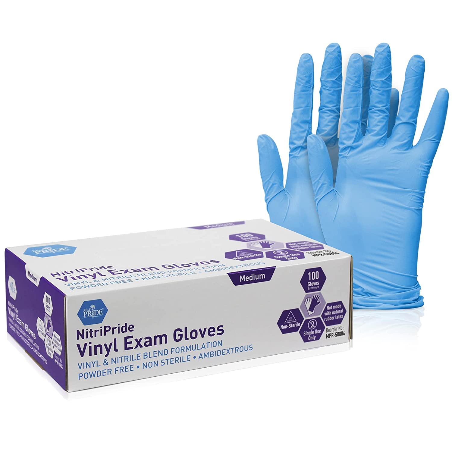 71iTWdJ4m1L._SL1500_ MEDITEX - Guantes sintéticos para examen de mezcla de vinilo-nitrilo, sin polvo, sin látex y sin goma, guantes de protección no estériles y de un solo uso para uso médico, cocina, limpieza y más - Imagen 1