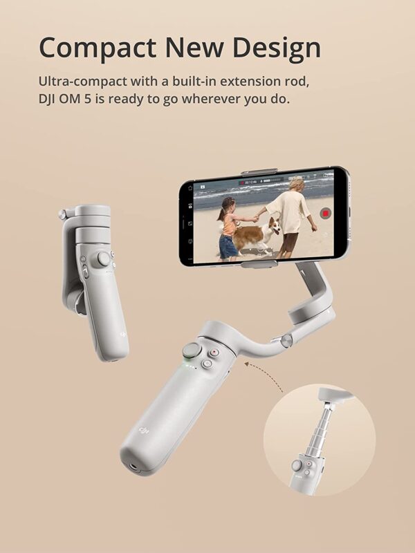 DJI OM 5 - Estabilizador de cardán para teléfono inteligente, cardán de 3 ejes, varilla de extensión integrada, portátil y plegable, cardán Android y iPhone con ShotGuides, estabilizador de vlogging, YouTube TikTok Video, gris - Imagen 6