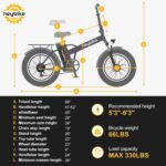 Heybike Mars Bicicleta eléctrica plegable de 20 x 4.0 pulgadas con motor de 500 W, batería extraíble de 48 V 12.5 AH, amortiguador Shimano de 7 velocidades y doble amortiguador para adultos - Imagen 6