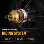 Heybike Mars Bicicleta eléctrica plegable de 20 x 4.0 pulgadas con motor de 500 W, batería extraíble de 48 V 12.5 AH, amortiguador Shimano de 7 velocidades y doble amortiguador para adultos - Imagen 5