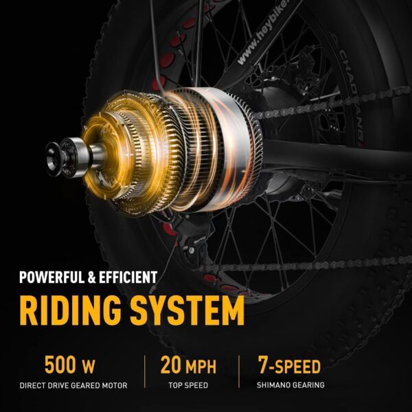 Heybike Mars Bicicleta eléctrica plegable de 20 x 4.0 pulgadas con motor de 500 W, batería extraíble de 48 V 12.5 AH, amortiguador Shimano de 7 velocidades y doble amortiguador para adultos - Imagen 5
